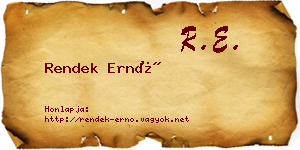 Rendek Ernő névjegykártya